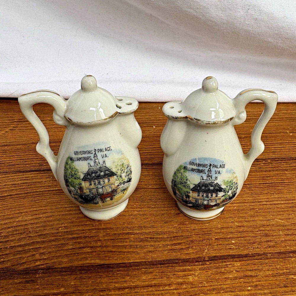 Vintage Governor's Palace Williamsburg VA Ceramic Salt & Pepper Shakers Set 3"